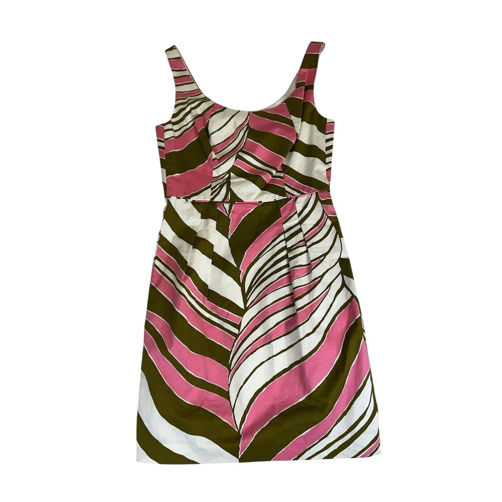 Trina Turk Cayli Palm Leaf Sheath Dress Pink Green Size 8 Tropical Resortwear‎